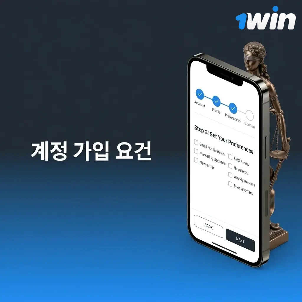 1win 계정 가입 요건: 만 18세 이상, 본인 명의 1계정, 정확한 개인정보 제공 및 KYC 인증 필수